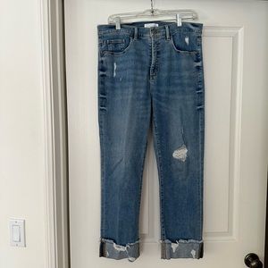 Lift High Waist Straight Crop Distresses Jeans with Hem
